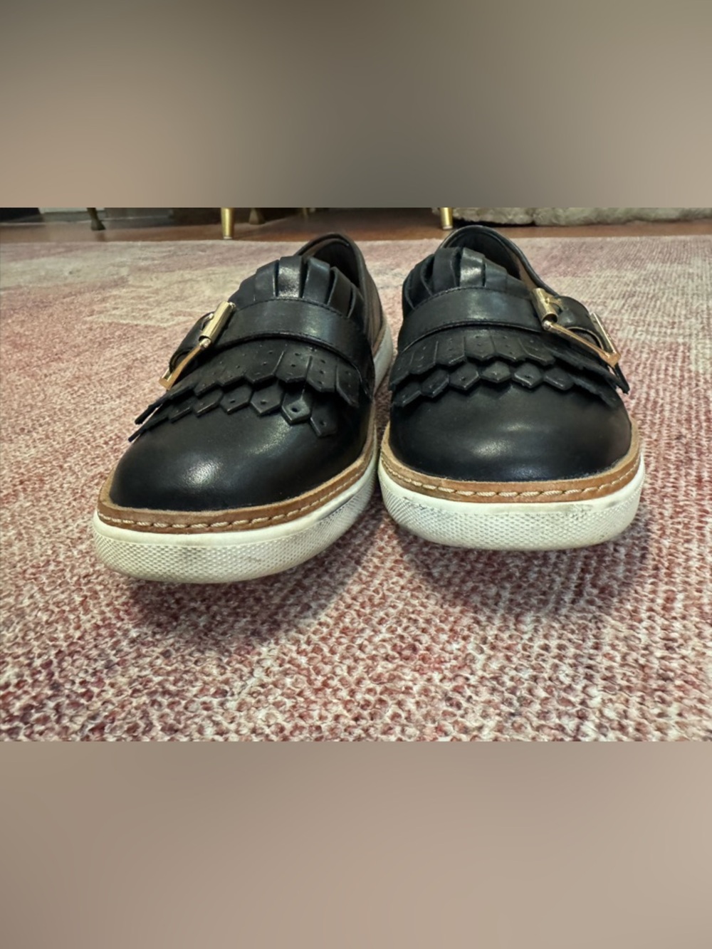 Vionic black leather Sunny Cambridge kilte slip-on loafers size 9 gold buckle - Picture 6 of 15